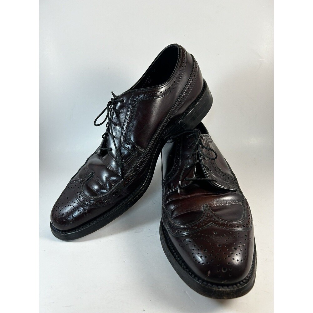 Mens Dress Shoe 9.5 D Burgundy Florsheim Brogue Wingtip Longwing Vintage 30831